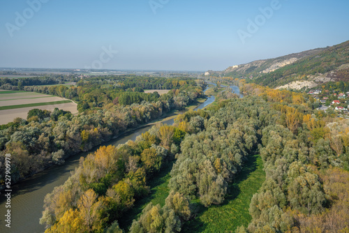 Aerial view of Morava River at Devin - Bratislava, Slovakia