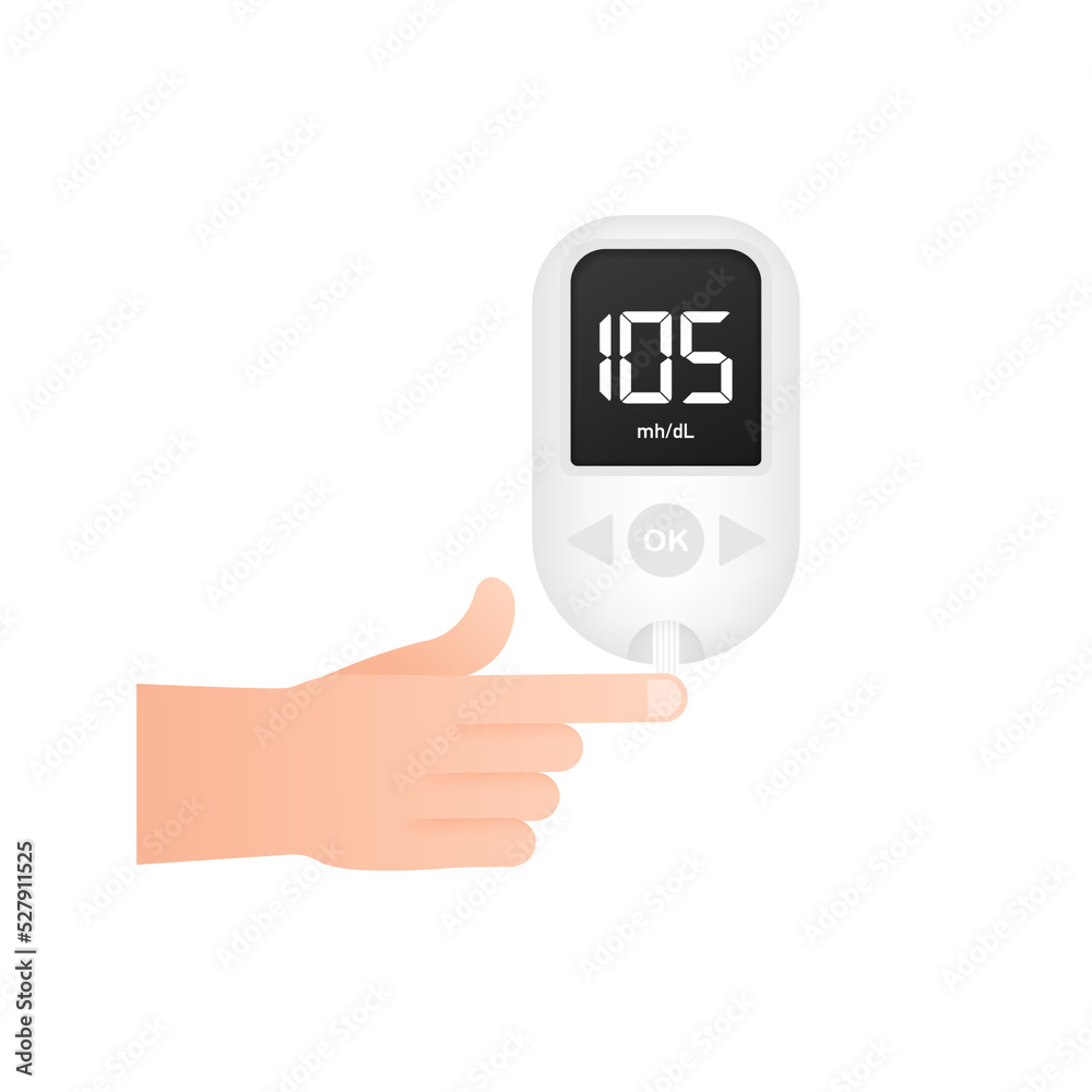 Blood glucose meter level test. Diabetes glucometer. Abstract concept graphic web banner element. Vector illustration. Blood glucose meter level test. Diabetes glucometer. Abstract concept graphic web banner element. Vector illustration.