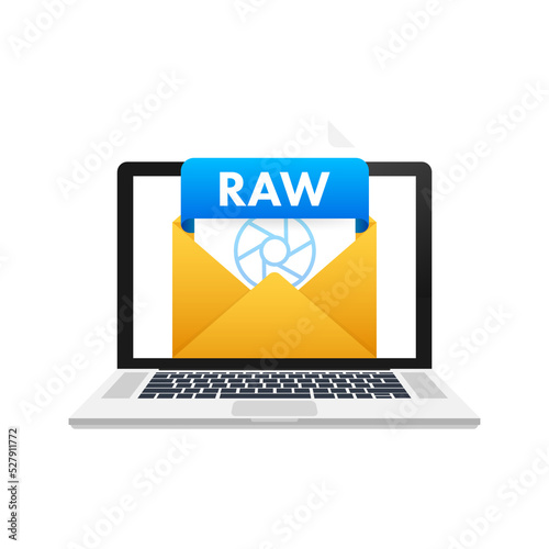 RAW file download flat icon. Vector flat illustration. Outline icon design. Isolated vector design.