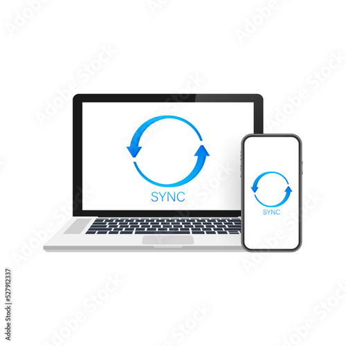 Flat icon with sync smartphone for mobile device design. Digital technology background. Information technology concept.