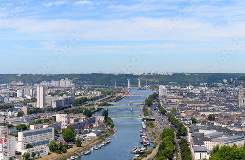 View on the French city of Rouen, capital of the Normandy region, with the river Seine in the centre on a summer day