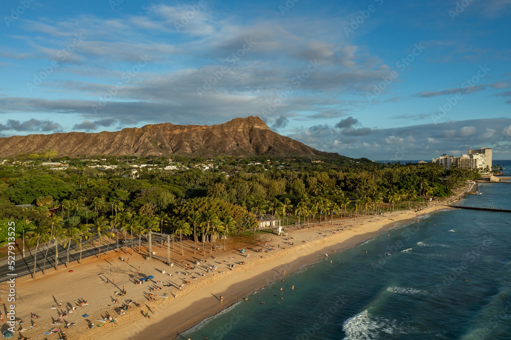 Aerial view of an extinct volcano Diamond Head in Honolulu, Oahu