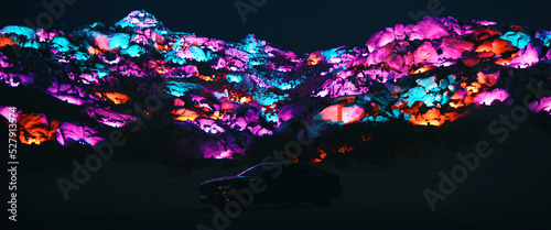 A mountain full of LED lights in Ar Rayn, Saudi Arabia. photo