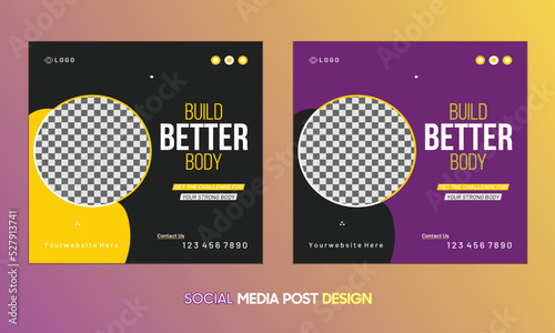 Gym and Fitness social media post design web banner template 