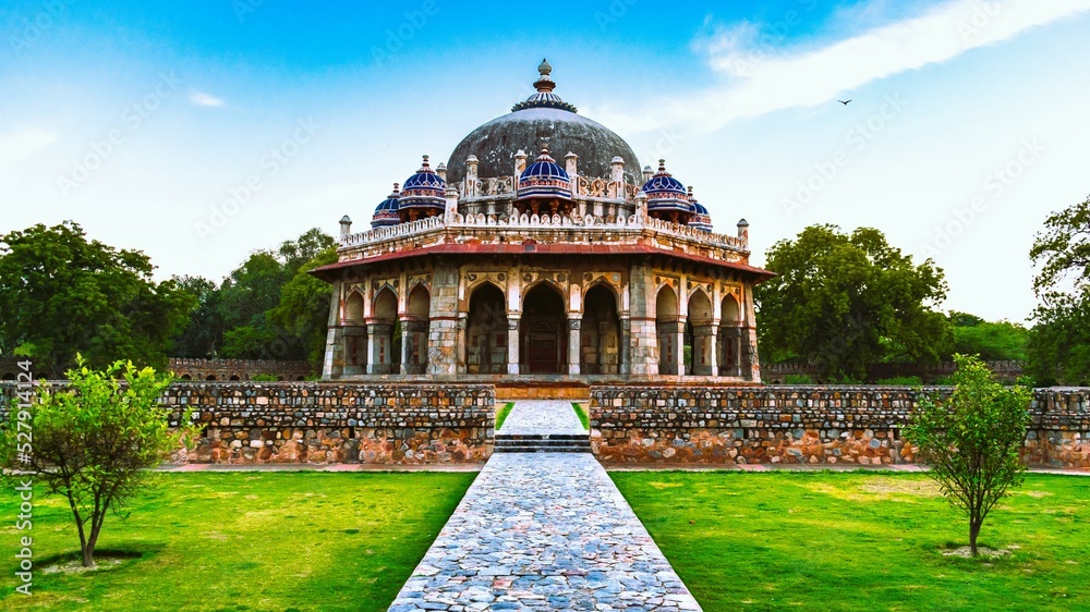 Old building in a garden. An image from Humayun's Tomb, India