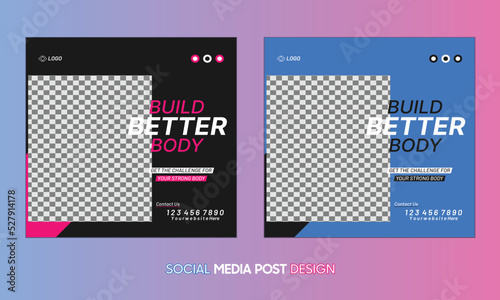 Gym and Fitness social media post design web banner template 