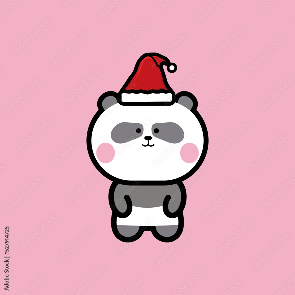 Cute little panda cub wearing santa hat, cute cartoon panda design vector