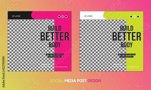 Gym and Fitness social media post design web banner template 