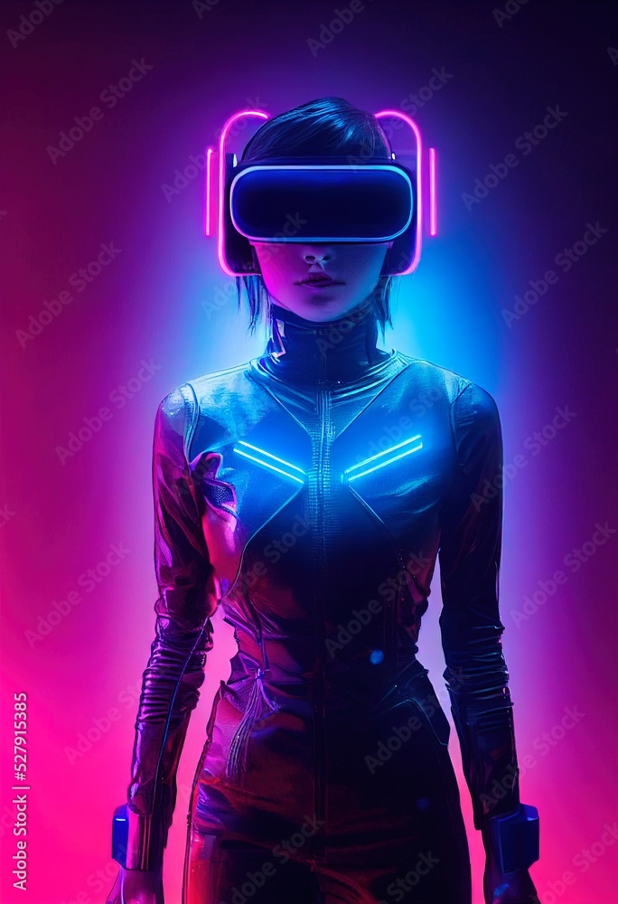 Premium Photo  Cyberpunk woman portrait with vr headset in high