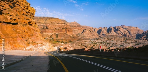 A road that decends to the village of Qahar, Saudi Arabia. photo