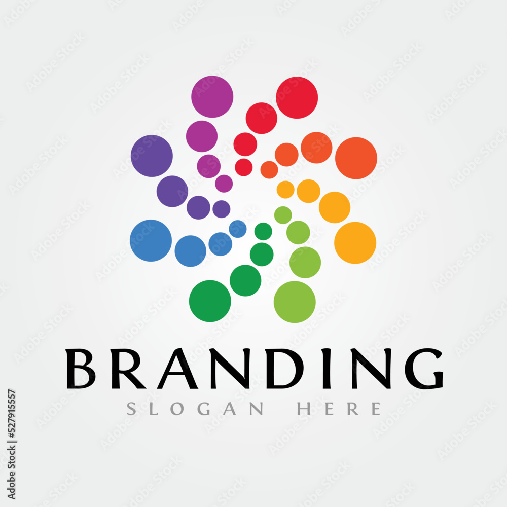 Multicolored logo vector design with circle elements.