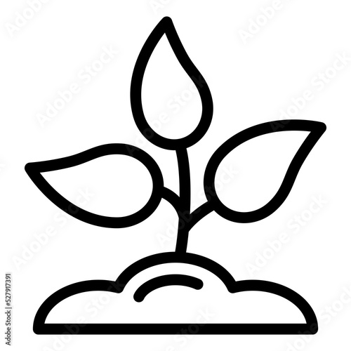 A sprout with three leaves on a pile of earth - icon, illustration on white background, outline style