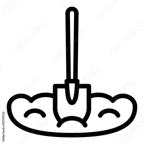 Shovel on a piece of land - icon, illustration on white background, outline style