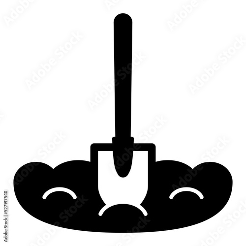 Shovel on a piece of land - icon, illustration on white background, glyph style