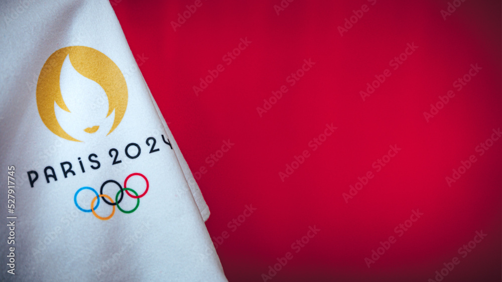 PARIS, FRANCE, AUGUST 8. 2022 Paris 2024 olympic Games. Red Wallpaper