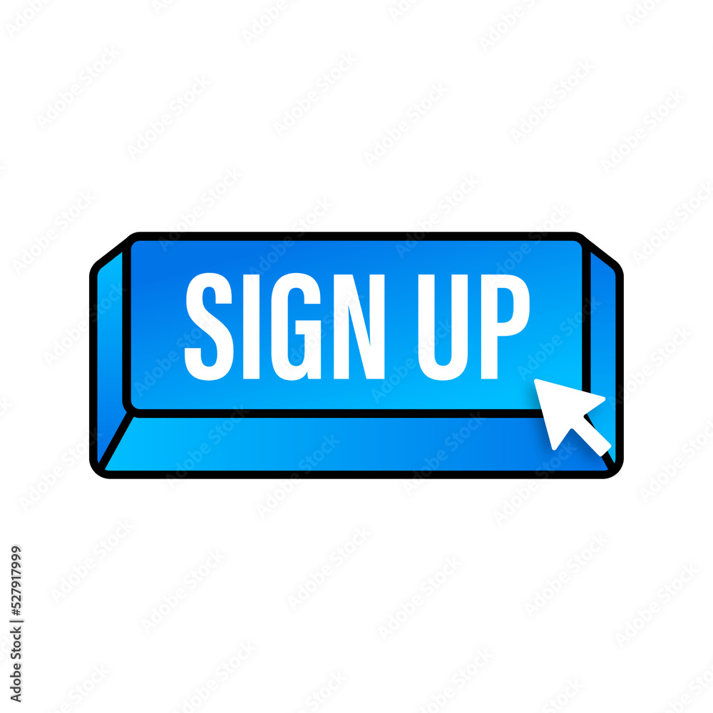 Blue sign up button in modern style. Business vector icon. Arrow icon. Blue sign up button in modern style. Business vector icon. Arrow icon.
