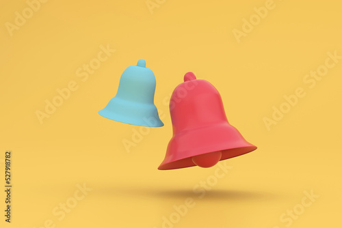 Notification bell symble on yellow background. 3d illustration