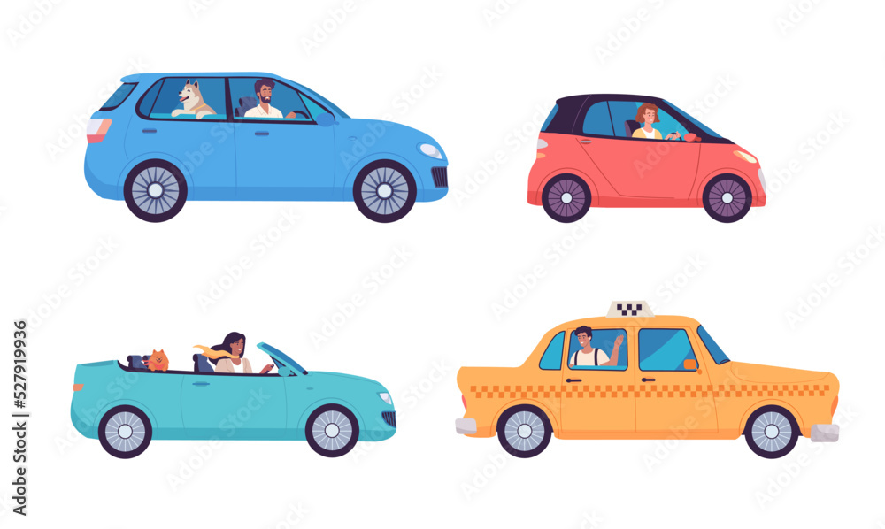 People driving their cars. City transport vector colorful illustration