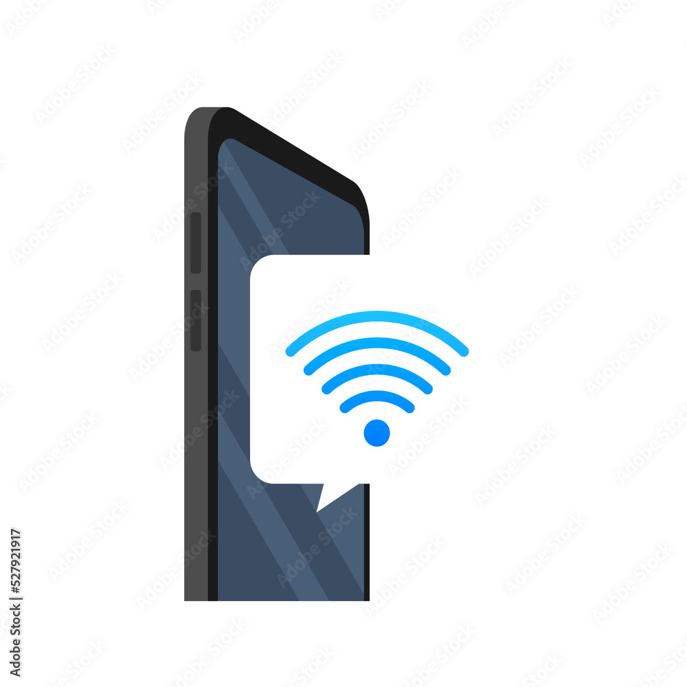 Wireless technology. Wifi internet connection on smartphone screen. Vector stock illustration. Wireless technology. Wifi internet connection on smartphone screen. Vector stock illustration.