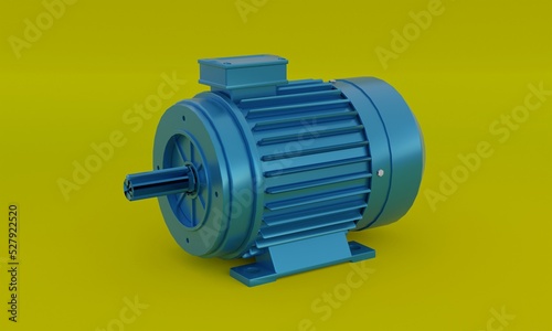 3d illustration, electric motor ,yellow background, 3d rendering