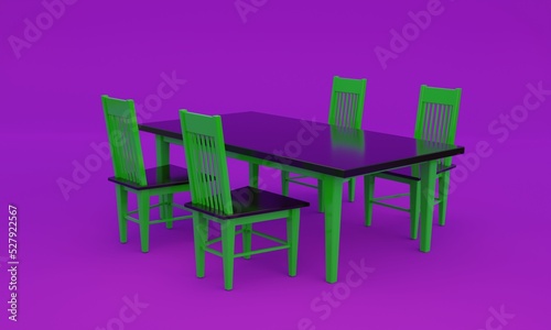 3d illustration  tables and chairs  pink background  3d rendering.