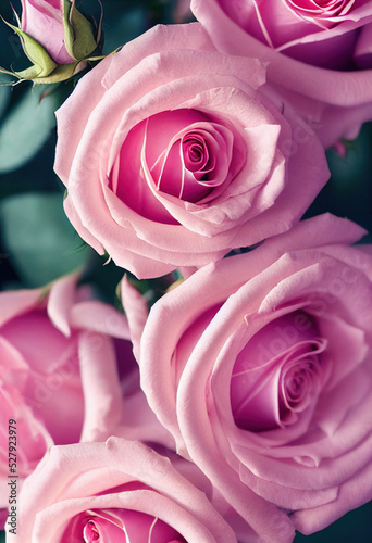 Beautiful pink rose, elegant 3d illustration of rose flower , close-up