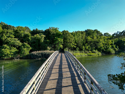 Overhead view of the wood bridge at Sunken Meadow State Park