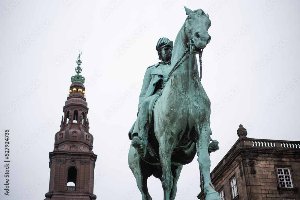 Fototapeta premium Aged bronze statue of a horseman