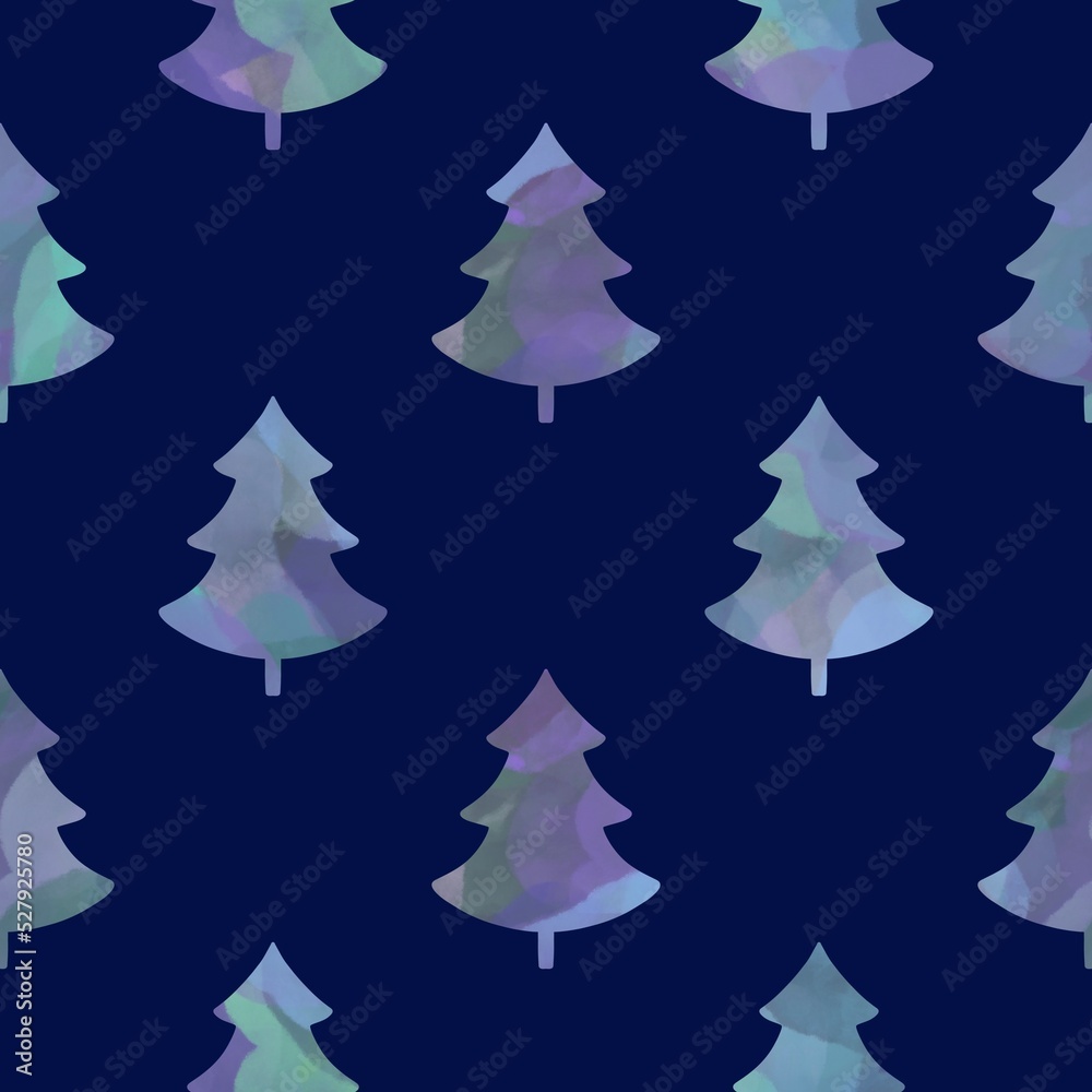 Obraz premium Winter forest seamless Christmas tree pattern for new year wrapping paper and kids clothes print and Noel