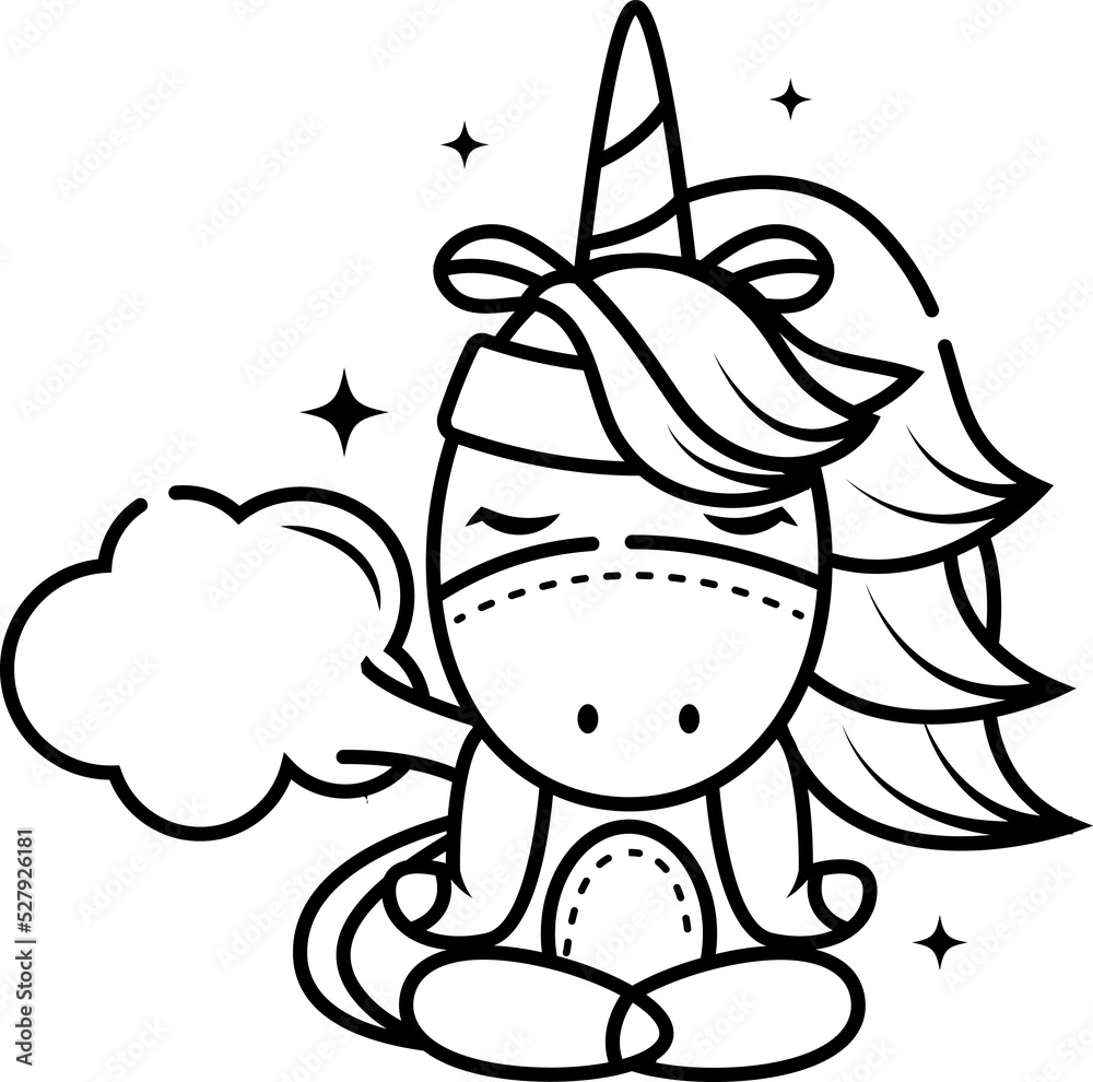 Cute magic unicorn doodle kids illustration. Perfect for childrens coloring book