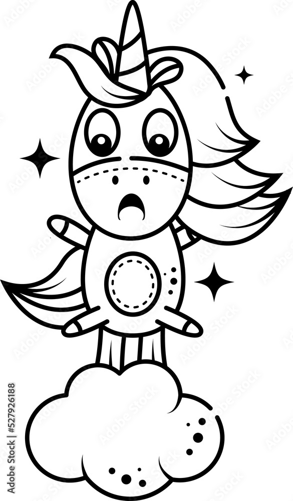 Naklejka premium Cute magic unicorn doodle kids illustration. Perfect for childrens coloring book