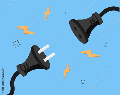 Connect disconnect in cartoon style. Vector illustration. Futuristic digital network concept. Internet network. Line art