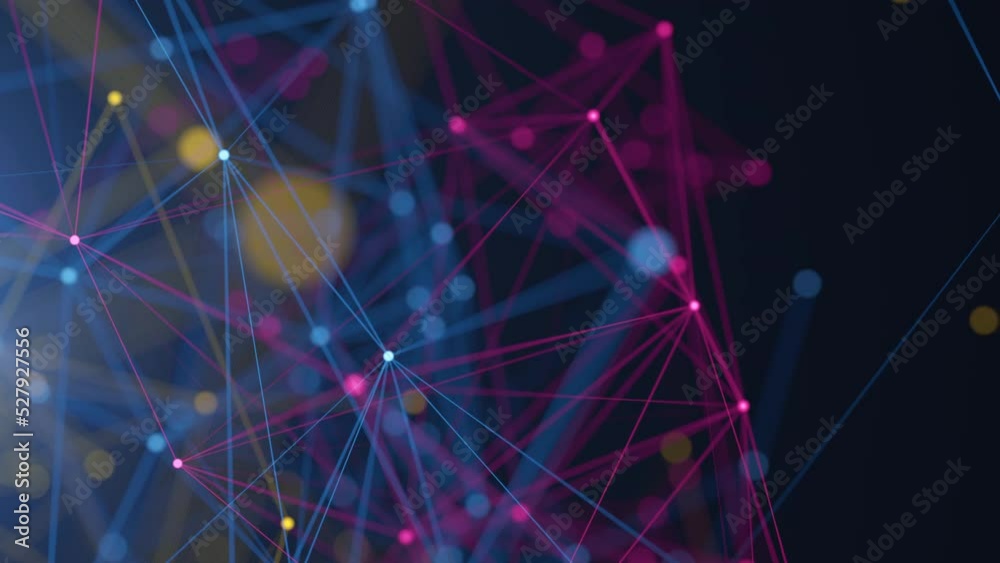 Connected node multi color network animation. Seamless loop 4k	