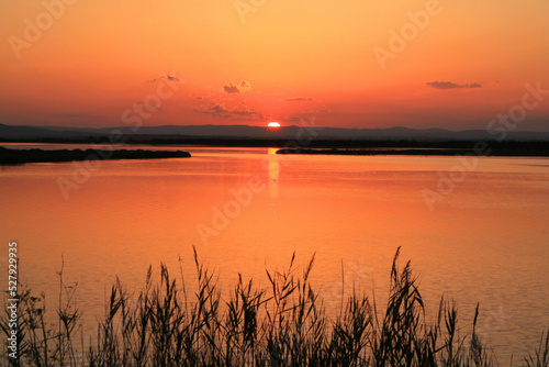 Amazing sunset in Grec pond in Palavas les Flots in the south of France 