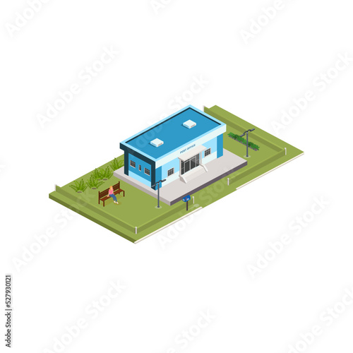 Isometric building of post office. correspondence vector illustration.
