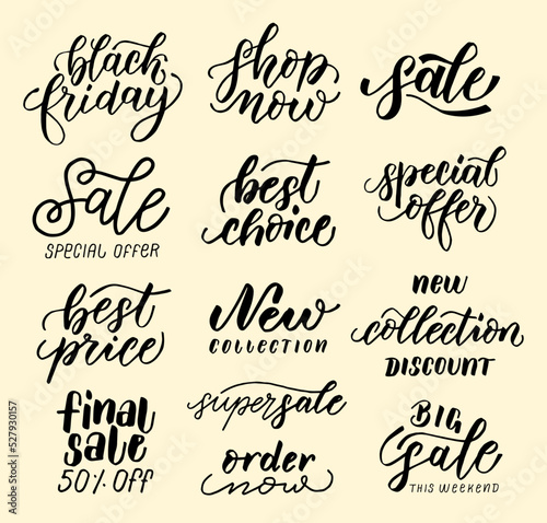 Sale and shopping. Modern brush calligraphy, hand lettering phrases.