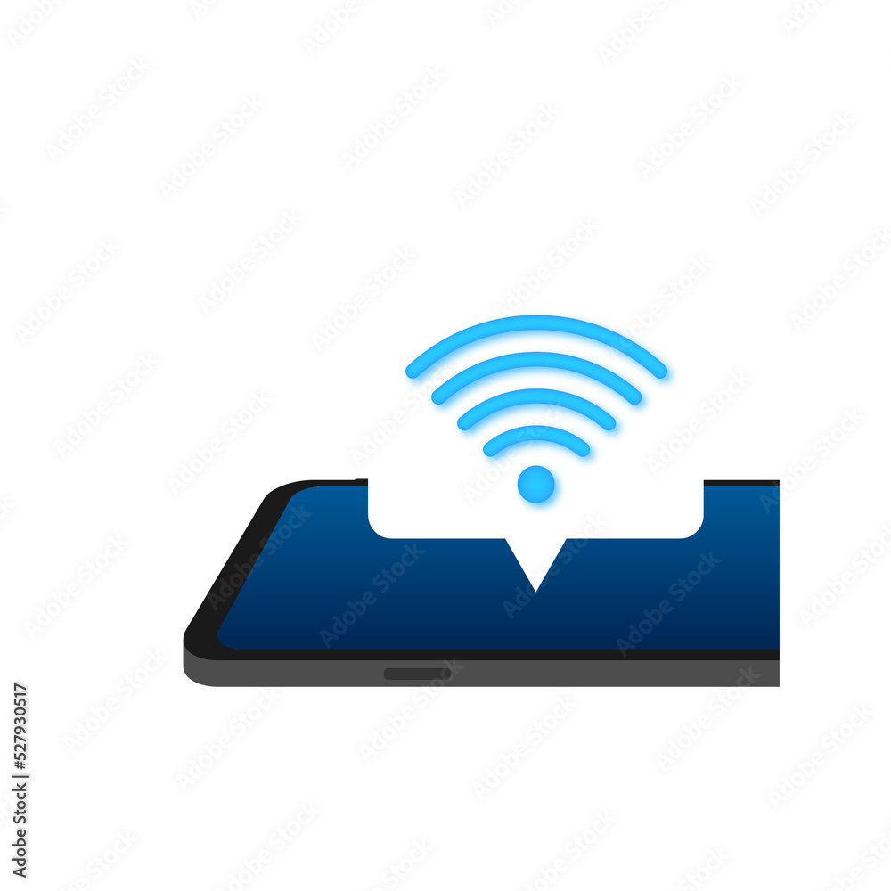 Wireless technology. Wifi internet connection on smartphone screen. Vector stock illustration. Wireless technology. Wifi internet connection on smartphone screen. Vector stock illustration.