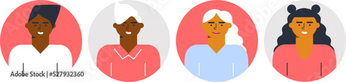 Profile icons set including men and women. People in different avatars. Icons for games, online communities, web forums. Vector illustration in cartoon flat style