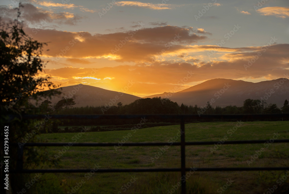 Beautiful sunset over the mountains in wales, United Kingdom.