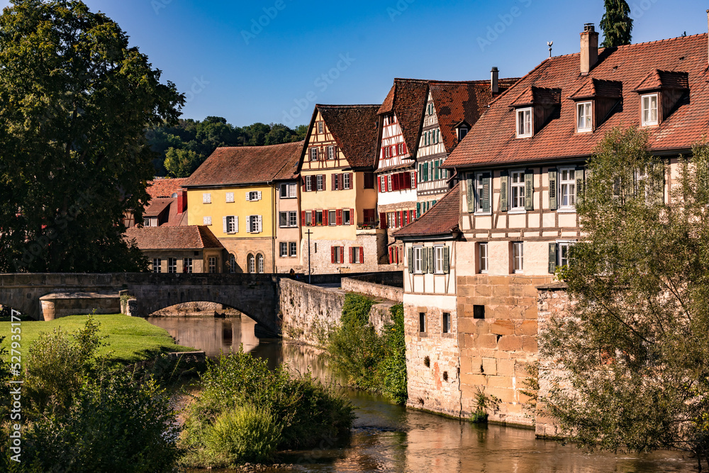 Half-timbered houses in the old town of Schwaebisch Hall, Germany