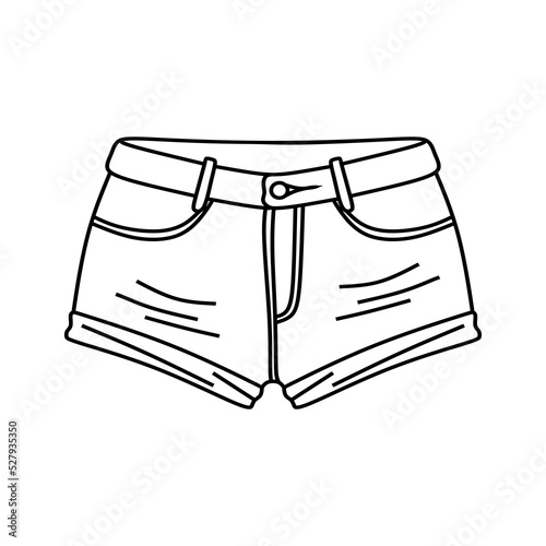 Female shorts linear icon. Women's shorts hand drawn illustration. clothing and fashion concept. Linear illustration of women's clothing isolated on white background. vector illustration