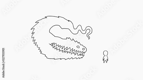 Gadget holding small figure, emerging nightmare monster changing shape attacking and swallowing user, hand drawn cartoon 2d animation
