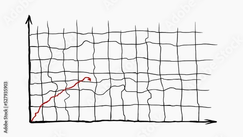 Graph plan constructed sketchy uneven then red arrow tracing progress on chart, hand drawn 2d animation over white
