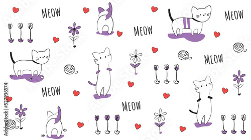 Cute cats pattern.  Print-ready seamless minimalist pattern for prints, wrappings, products, etc. 