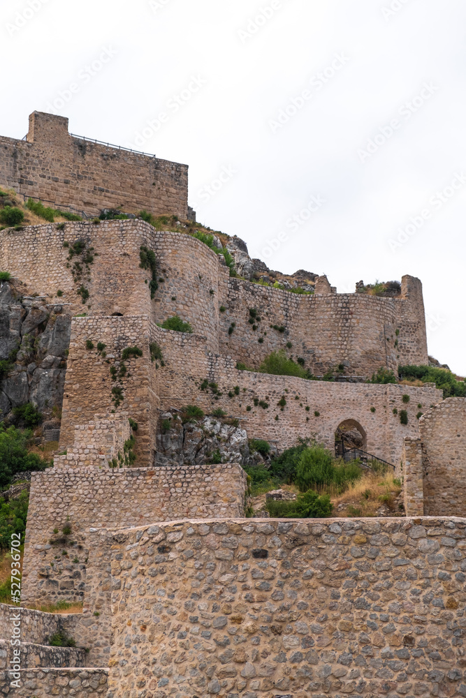 Amasya castle is an old fortress with ancient city fortifications located in Amasya in northern Turkey. Isolated bottom view fortress