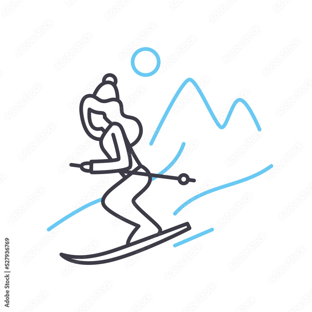 mountainskiing line icon, outline symbol, vector illustration, concept sign