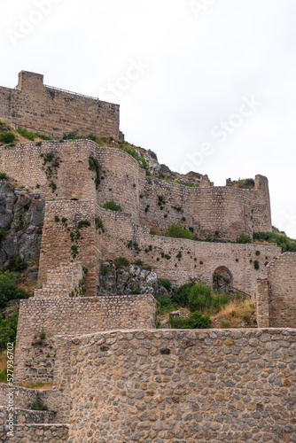 Amasya castle is an old fortress with ancient city fortifications located in Amasya in northern Turkey. Isolated bottom view fortress