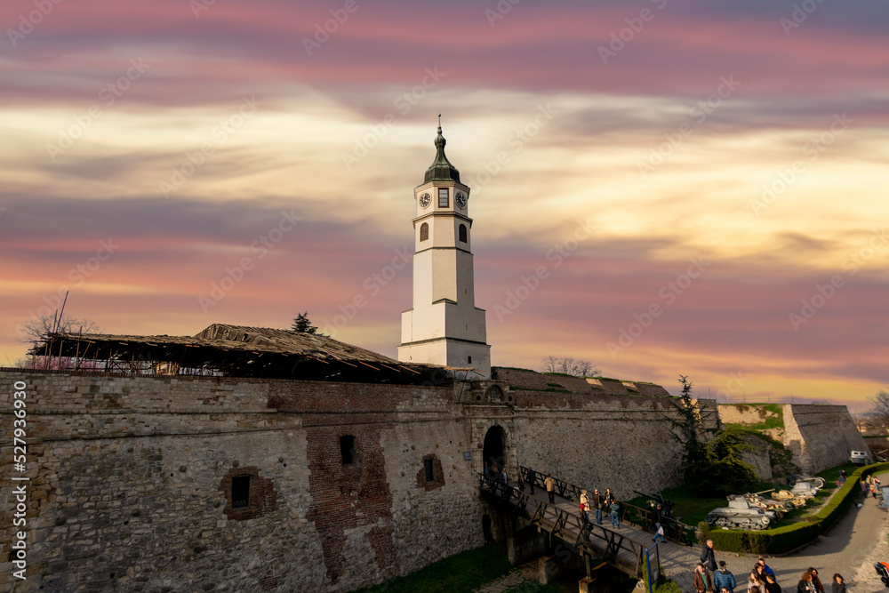 kalemegdan fortress tower in the sunset