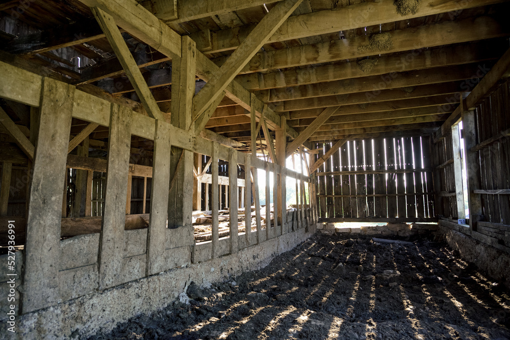 Old Barn Wood Interior with Sunlight