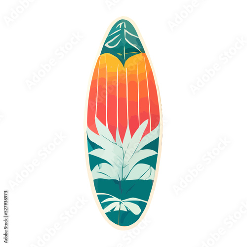 Surf Board with Tropical Designs, Vector Surfboard, Beach Theme, Summer photo